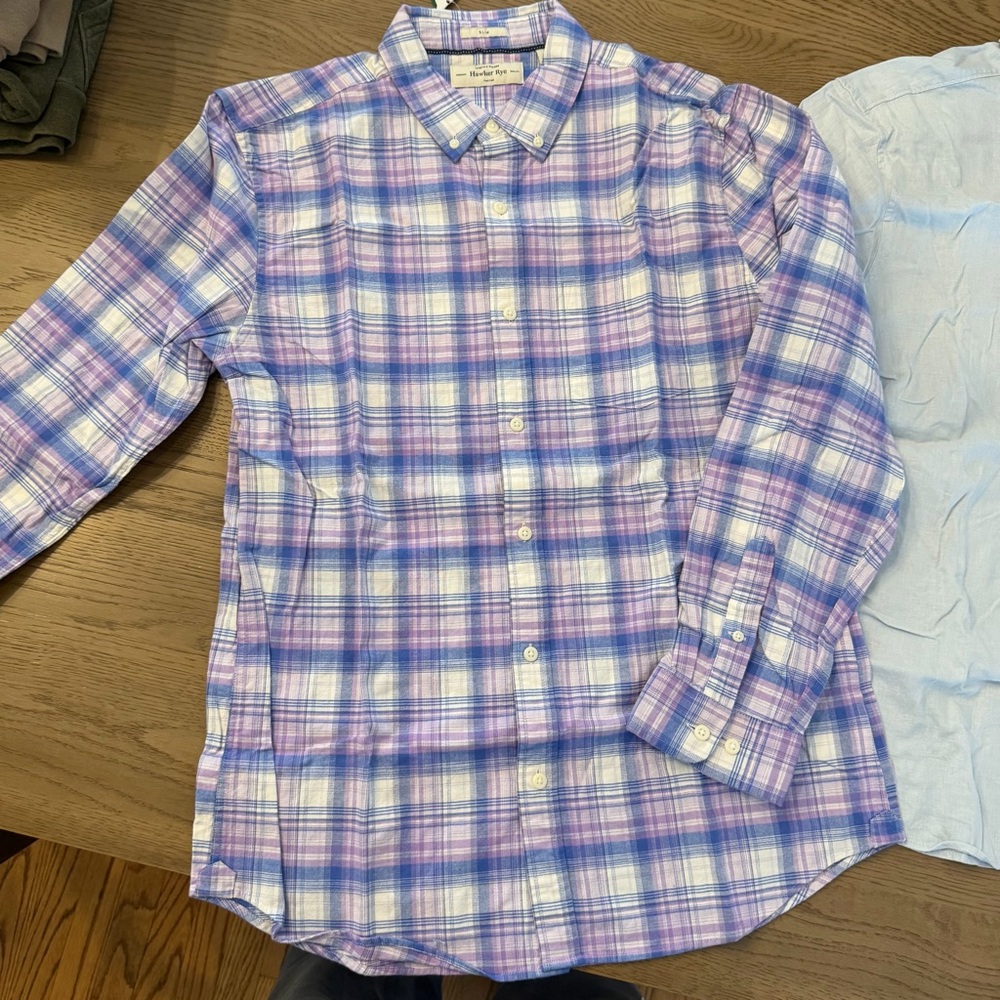 Men's Plaid Button-Down Shirt Purple and Blue with men’s blue button down shirt